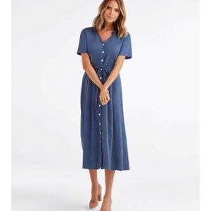 Vetta Blue Button Up Midi Dress